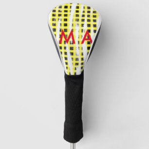 Yellow Black checkboard add name monogram name let Golf Head Cover