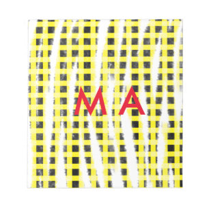 Yellow Black checkboard add name monogram name let Notepad