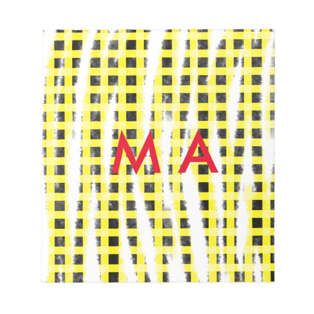 Yellow Black checkboard add name monogram name let Notepad (Front)