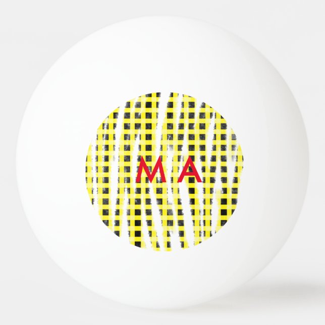 Yellow Black checkboard add name monogram name let Ping Pong Ball (Front)