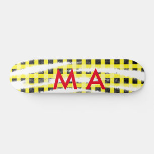 Yellow Black checkboard add name monogram name let Skateboard
