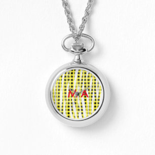 Yellow Black checkboard add name monogram name let Watch