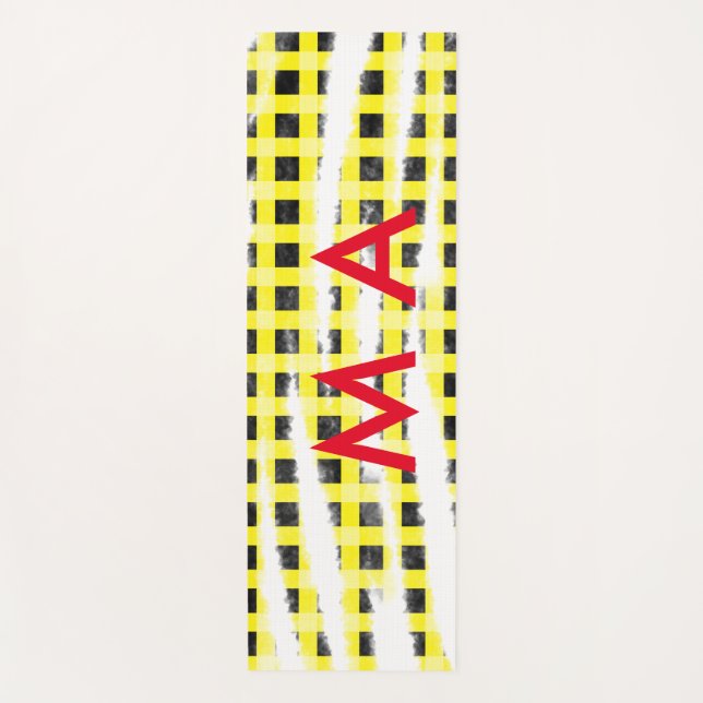 Yellow Black checkboard add name monogram name let Yoga Mat (Front)