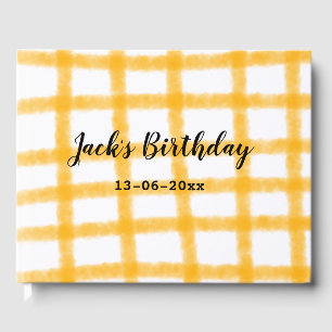 yellow black checkerboard add name date birthday  guest book