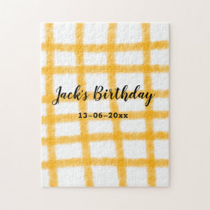 yellow black chequerboard add name date birthday jigsaw puzzle