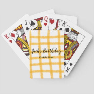 yellow black chequerboard add name date birthday playing cards