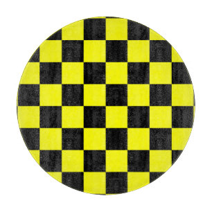 Yellow Black Chequered Check Pattern Cutting Board