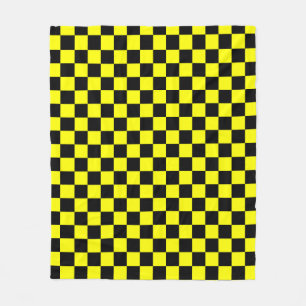 Yellow Black Chequered Check Pattern Fleece Blanket