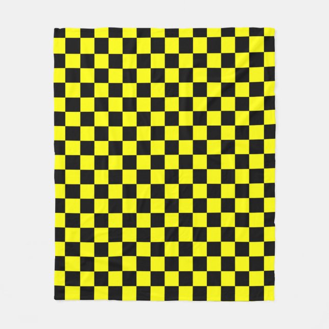 Yellow Black Chequered Check Pattern Fleece Blanket (Front)