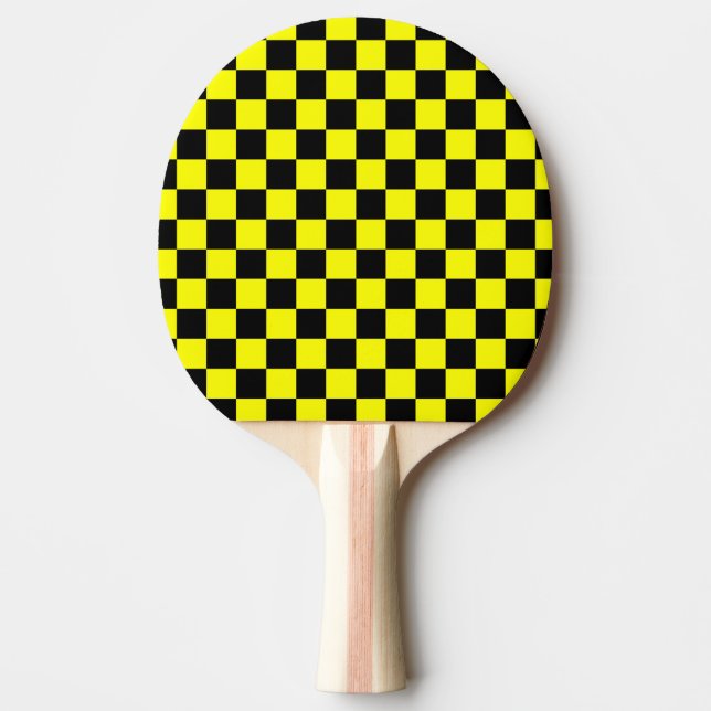 Yellow Black Chequered Check Pattern Ping Pong Paddle (Front)