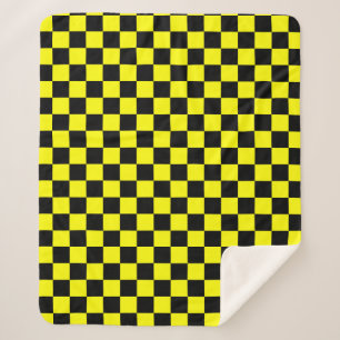 Yellow Black Chequered Check Pattern Sherpa Blanket