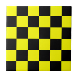Yellow Black Chequered Check Pattern Tile