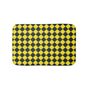 Yellow Black Chequered Diamond Pattern  Bath Mat