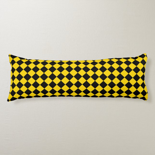 Yellow Black Chequered Diamond Pattern Body Cushion (Front)