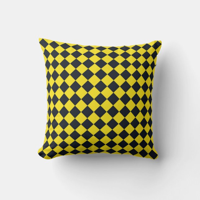 Yellow Black Chequered Diamond Pattern  Cushion (Front)