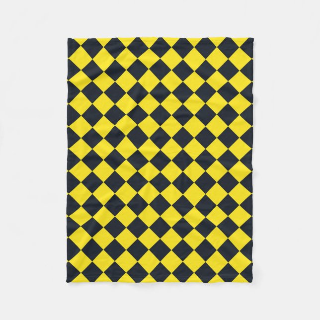 Yellow Black Chequered Diamond Pattern Fleece Blanket (Front)