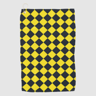 Yellow Black Chequered Diamond Pattern Golf Towel