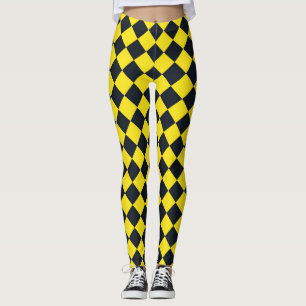 Yellow Black Chequered Diamond Pattern  Leggings