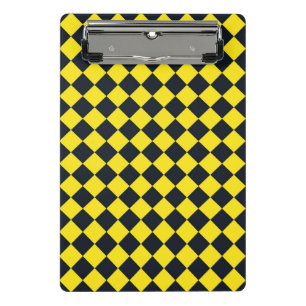 Yellow Black Chequered Diamond Pattern Mini Clipboard