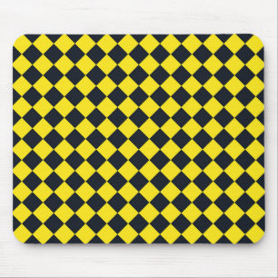 Yellow Black Chequered Diamond Pattern Mouse Pad