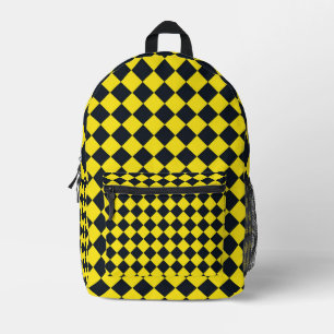 Yellow Black Chequered Diamond Pattern Printed Backpack