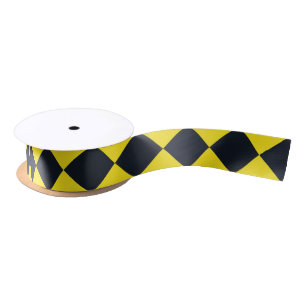 Yellow Black Chequered Diamond Pattern Satin Ribbon