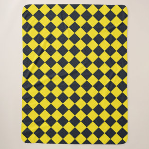 Yellow Black Chequered Diamond Pattern Sherpa Blanket