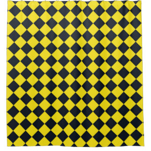 Yellow Black Chequered Diamond Pattern Shower Curtain