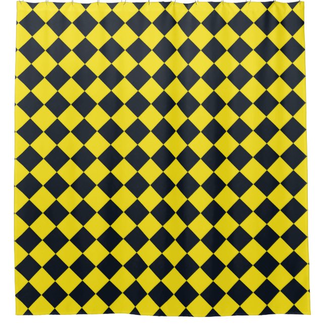 Yellow Black Chequered Diamond Pattern  Shower Curtain (Front)