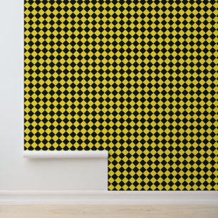 Yellow Black Chequered Diamond Pattern Wallpaper