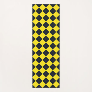 Yellow Black Chequered Diamond Pattern Yoga Mat