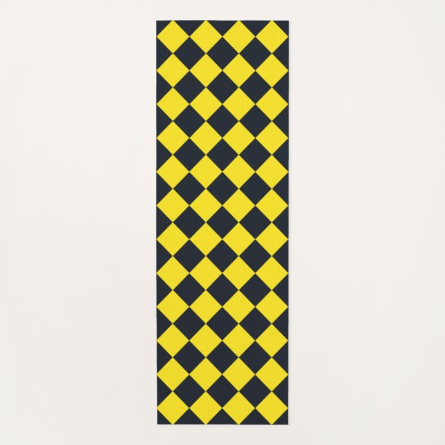 Yellow Black Chequered Diamond Pattern  Yoga Mat (Front)