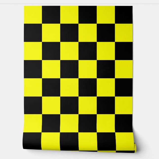 Yellow Black Chequered Pattern Background Wallpaper (Unrolling)