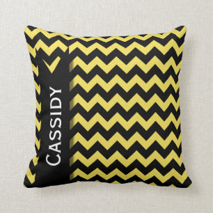 Yellow Black Chevron Pattern & Personalised Name Cushion