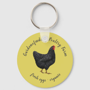 yellow black chicken monogram rustic farmhouse key ring