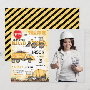 Yellow & Black Construction Photo Invitation
