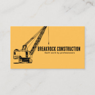 Yellow Black Crane Illustrative Style Construction Business Card