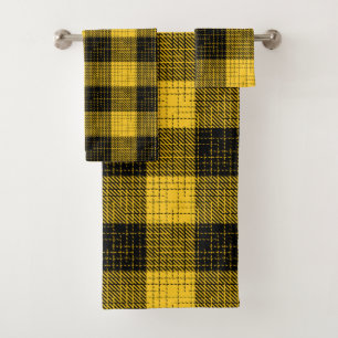 Yellow Black Crosshatch Buffalo Check Bath Towel Set
