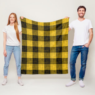 Yellow Black Crosshatch Buffalo Check Fleece Blanket