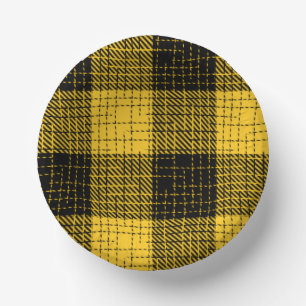  Yellow Black Crosshatch Buffalo Check Paper Plate