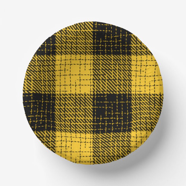  Yellow Black Crosshatch Buffalo Check Paper Plate (Front)