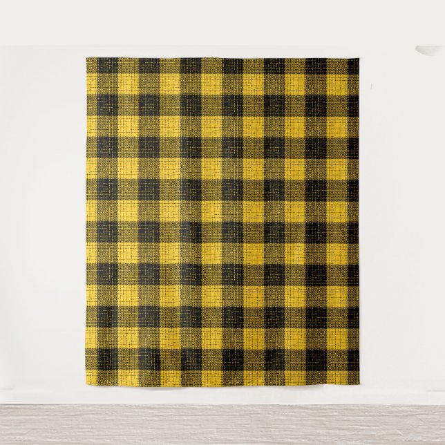  Yellow Black Crosshatch Buffalo Check Tapestry (Front)