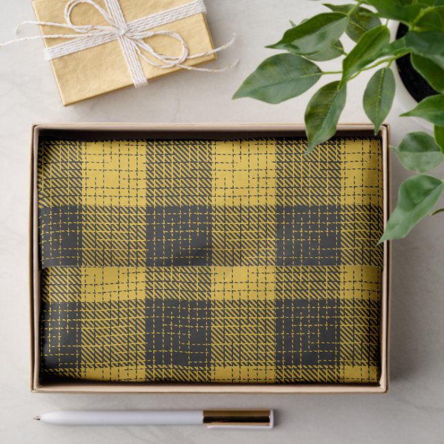  Yellow Black Crosshatch Buffalo Check Tissue Paper (Gift)