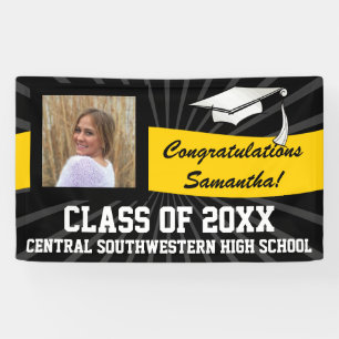 Yellow Black Custom Photo Graduation Sign