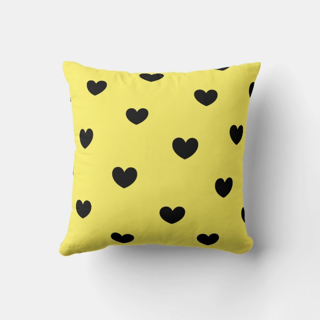 Yellow Black Cute Cosy Modern Romantic Chic Heart  Cushion (Back)