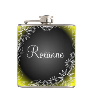 Yellow black daisy floral fade custom flask