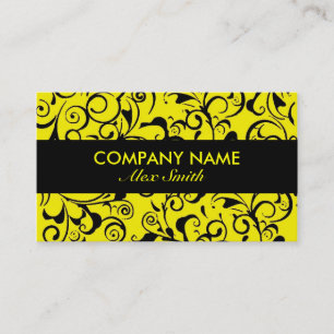 Yellow black damask custom business cards