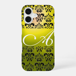 YELLOW BLACK DAMASK MONOGRAM iPhone 16 CASE