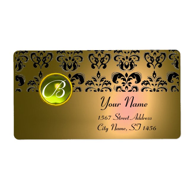 YELLOW BLACK DAMASK MONOGRAM, topaz (Front)