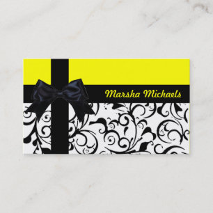 Yellow black damask ribbon custom business cards